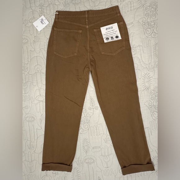 NWT Etica Bryce Pinch Waist Boyfriend Jeans 27 Tapenade Brown High Waist - Picture 6 of 12